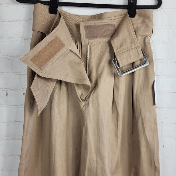 Song of Style Revolve Preppy Belted Pleated High Waist Trousers Khaki Beige M - Picture 8 of 15